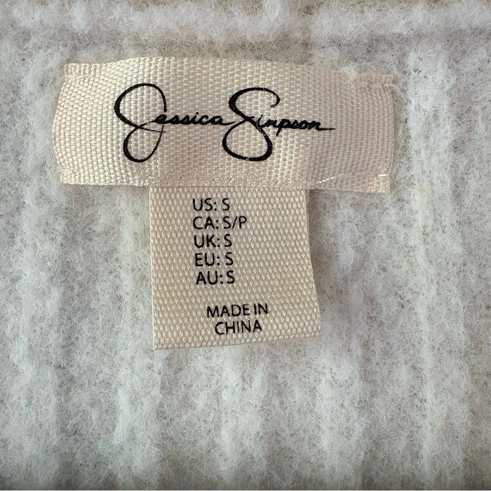 Jessica Simpson Cream and Tan Button up super soft fuzzy Cardigan sweater EUC - Picture 3 of 5